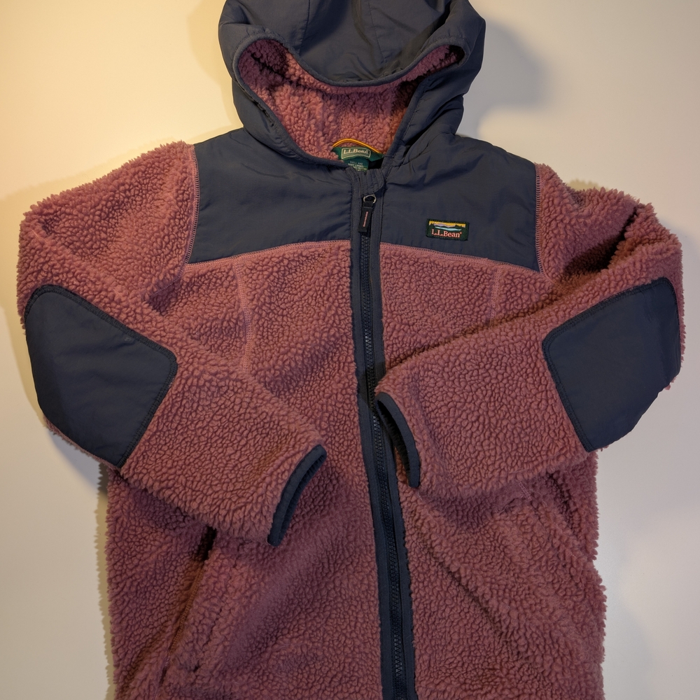L.L. Bean Youth Mountain Classic Hi-Pile Fleece Hooded Jacket M 10-12 Pink Grey